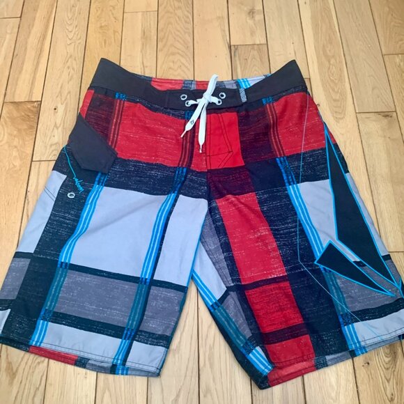 Volcom Board Shorts Swimming Surfing Outdoor Fishing Men’s 34 Blue Red White - Picture 1 of 8